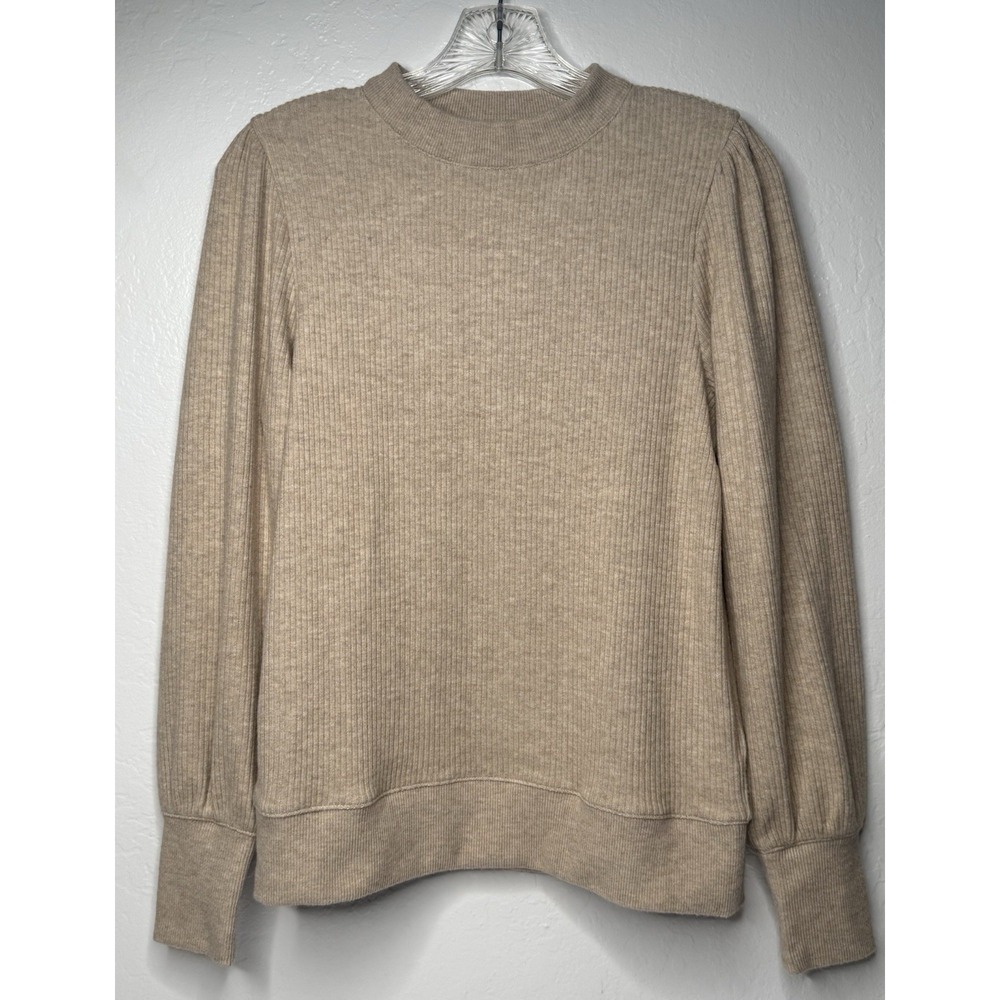 J.Crew Ribbed Crewneck Puff Long Sleeve Sweater Womens Size S Brushed Tan New